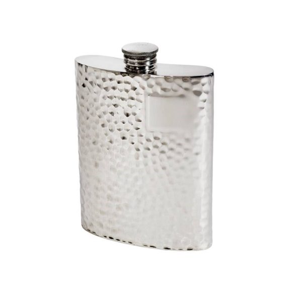 Personalised 6 oz Hammered Pewter Kidney Hip Flask